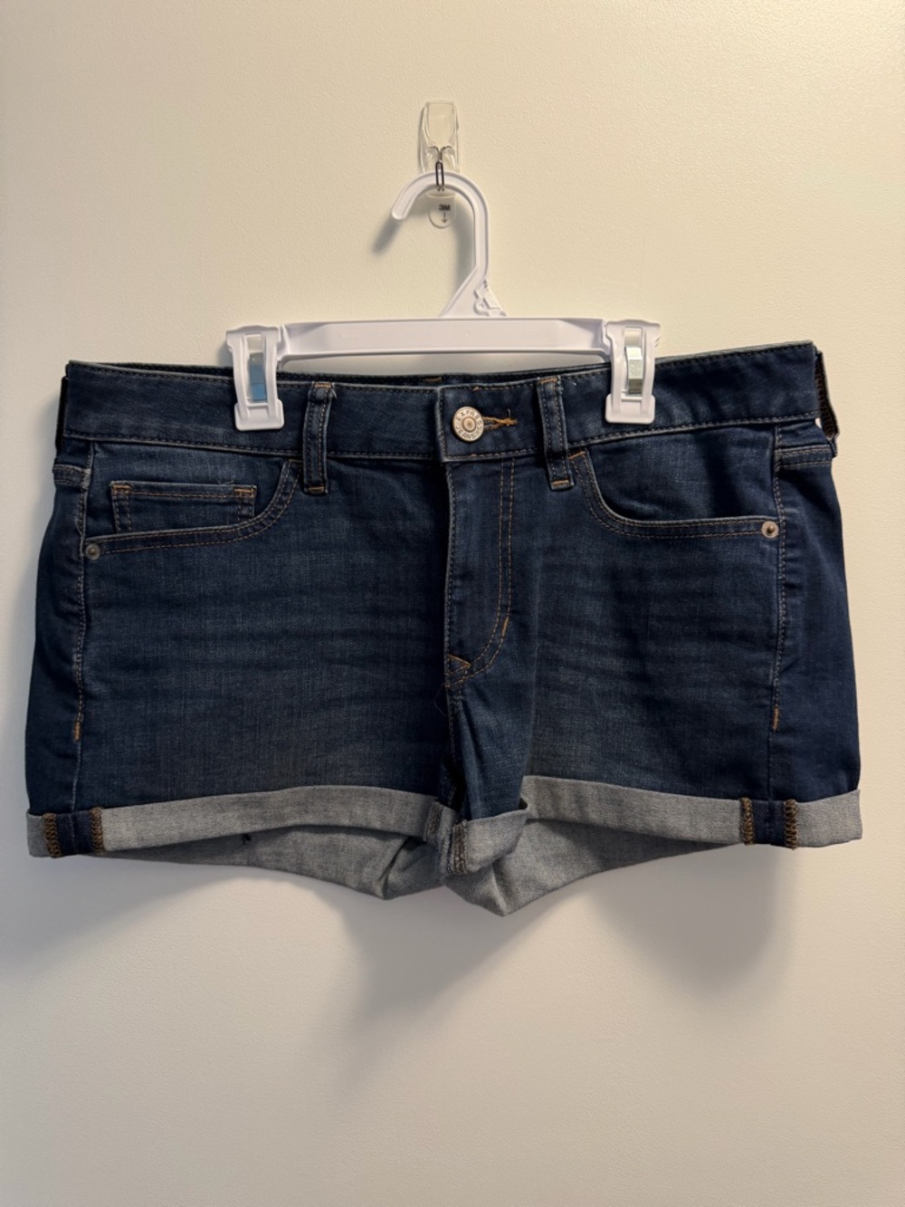 Express Dark Indigo Rolled Hem Shortie Jean Shorts